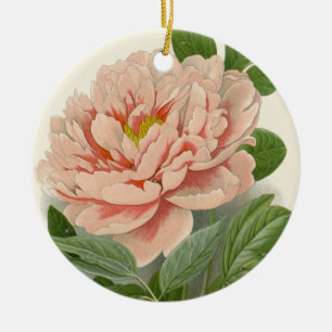 Träd Peony - Elegant Vintage Botaniskt utkast Julgransprydnad Keramik