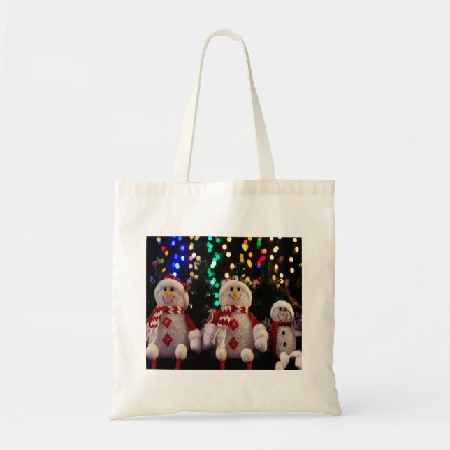 Träd Photo Tote för julfamiljen Snögubbe Ornaments Tygkasse (Framsidan)
