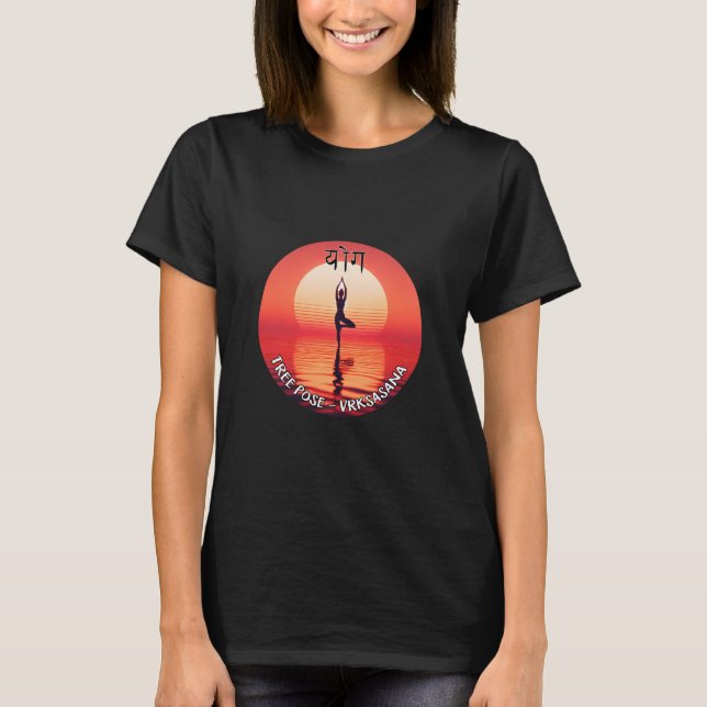 Träd Pose - Vrksasana I Yoga Sunset Graphic T Shirt (Framsida)