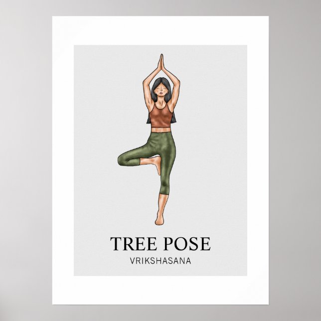 Träd Pose Yoga Stretching Balance Workout Woman Poster (Framsidan)