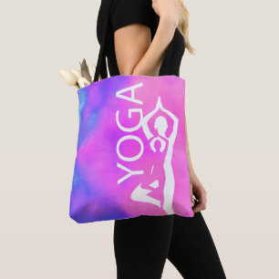 Träd Pose Yoga Tote - Rosa och Lila i vattenfärgen Tygkasse