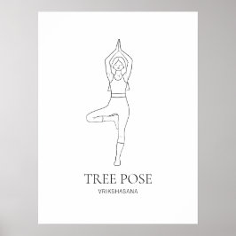 Träd Pose Yoga Woman Minimalist Black Line Art Poster