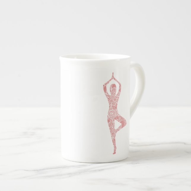 Träd poserar Yoga Benporslin Mugg (Framsida höger)