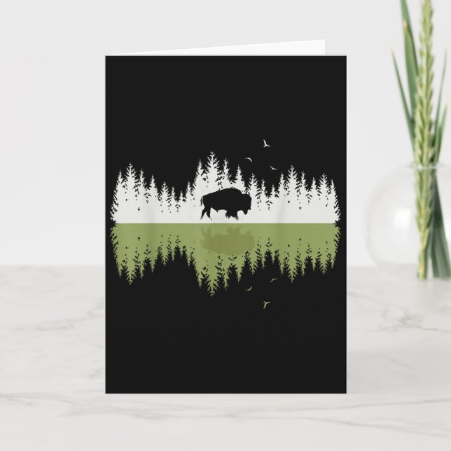Träd Reflektion Bison Vilda Djur Skog Natur Anim Kort (Framsida)