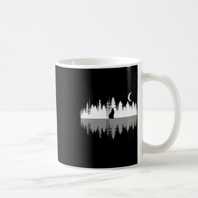 Träd reflektion Varg Howling vid helmånsmord Kaffemugg (Höger)