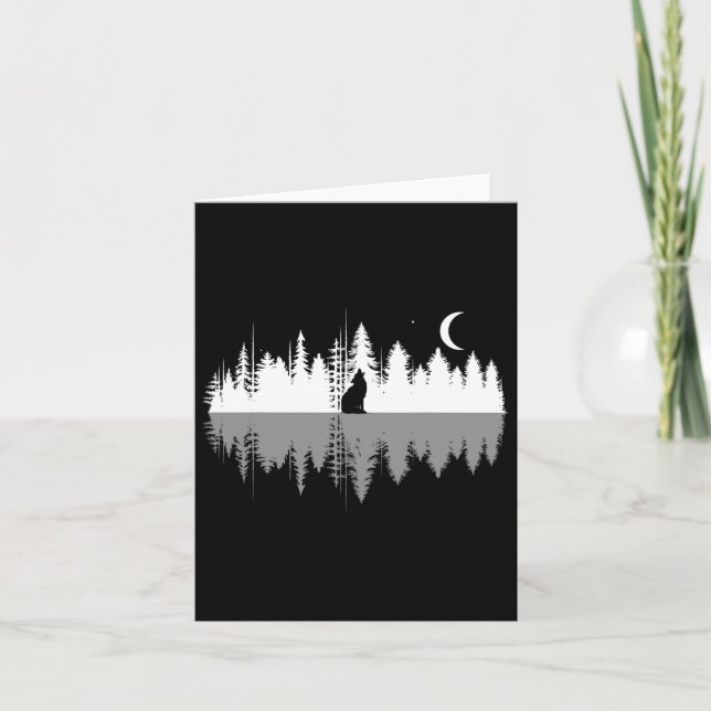 Träd reflektion Varg Howling vid helmånsmord Kort (Framsida)