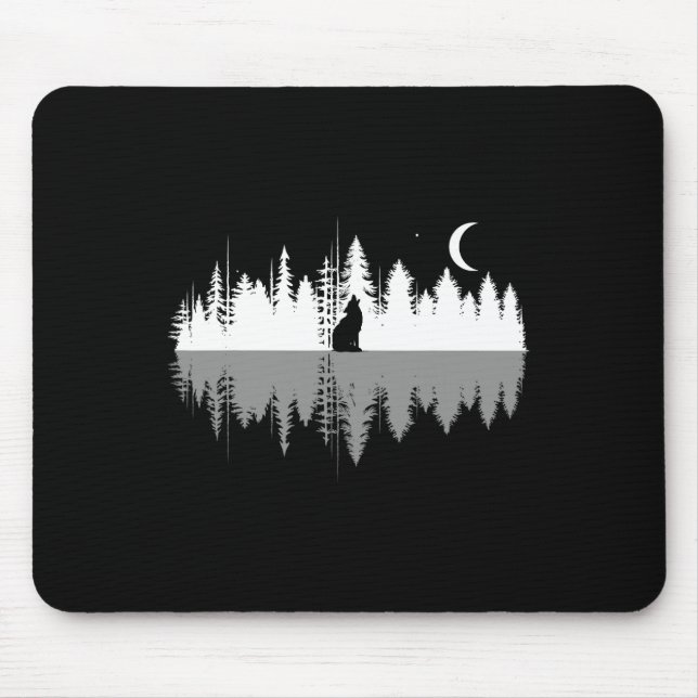 Träd reflektion Varg Howling vid helmånsmord Musmatta (Framsidan)