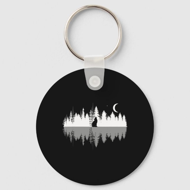 Träd reflektion Varg Howling vid helmånsmord Nyckelring (Framsida)