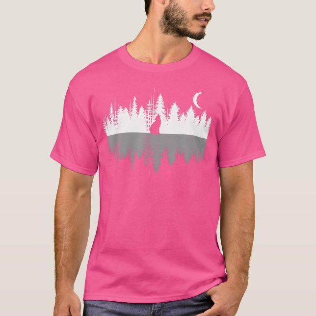 Träd reflektion Varg Howling vid helmånsmord T Shirt (Framsida)
