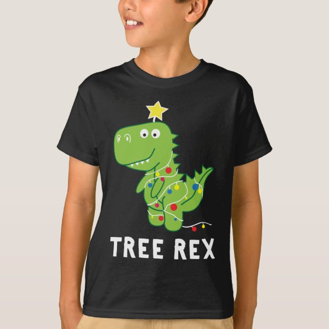 Träd Rex. Animal Pun Funny Dinosaur jul Paja T Shirt (Framsida)