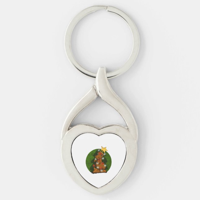 Träd Rex Cute Dinosaur Julgran Helgdagar Twisted Heart Silverfärgad Nyckelring (Framsidan)
