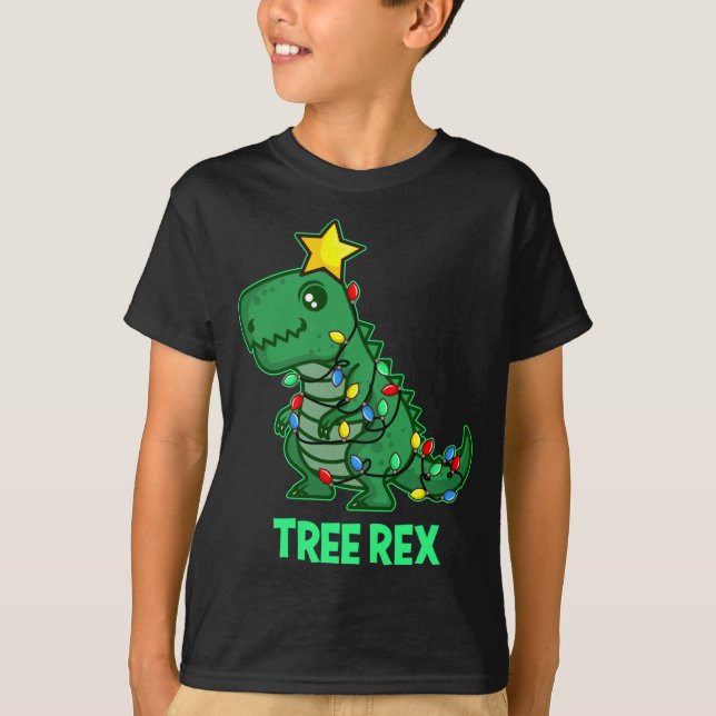 Träd Rex Funny Cute Retro julrino T Shirt (Framsida)