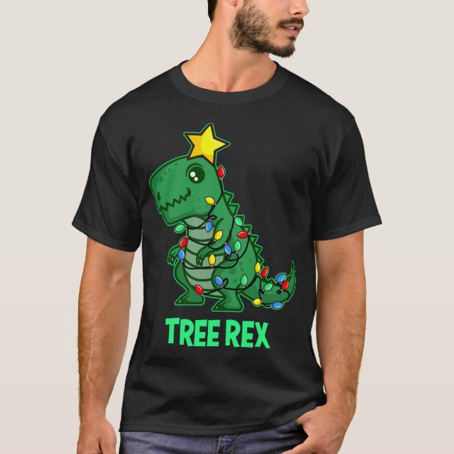 Träd Rex Funny Cute Retro julrino T Shirt (Framsida)