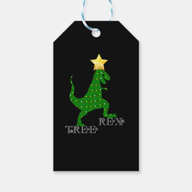 Träd Rex Funny Dinosaur Julgran Ljus Shi Presentetikett (Framsidan)