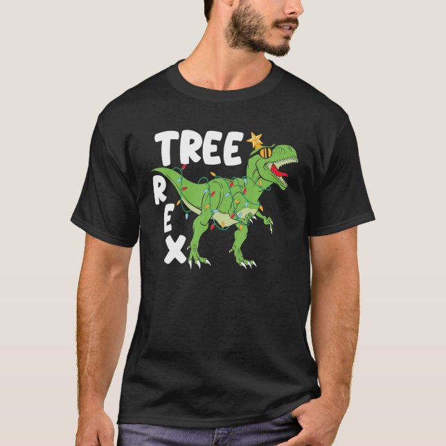 Träd Rex jul T - Rex Dinosaur Julafton Kids Boys Shirt (Framsida)