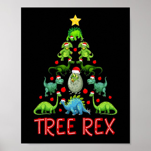 Träd Rex Julgran Tee Kids Cute Dinosaur Xma Poster (Framsidan)