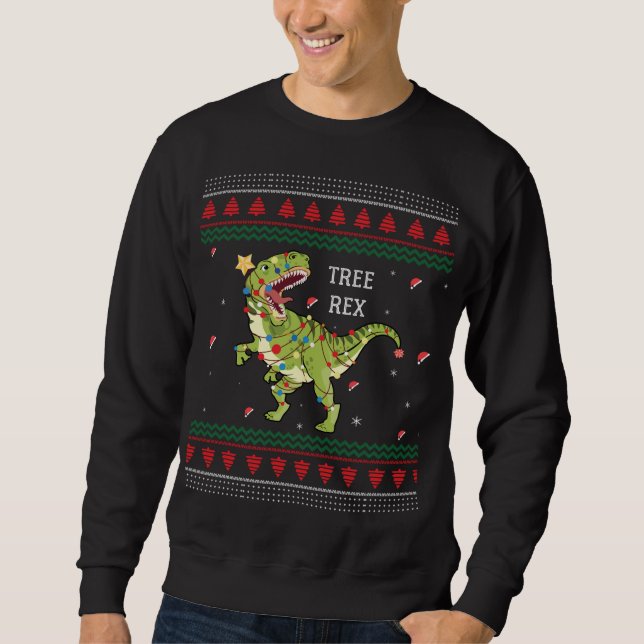 Träd Rex Trex Dinosaur Light Ugly Jul Sweate Lång Ärmad Tröja (Framsida)