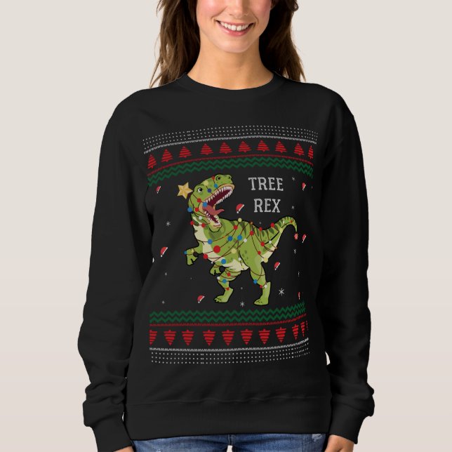 Träd Rex Trex Dinosaur Light Ugly Jul Sweate T Shirt (Framsida)