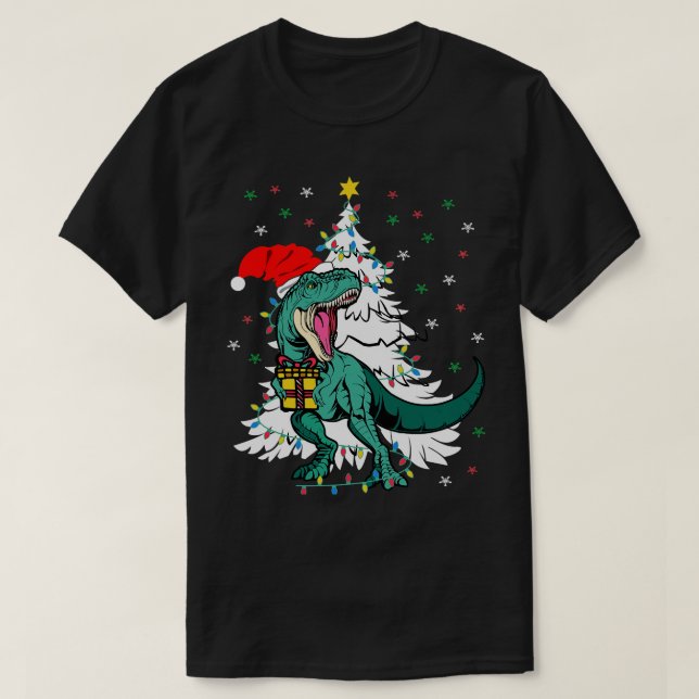 Träd Rex TRex Wearing Santa Hat Julgran Xma T Shirt (Design framsida)