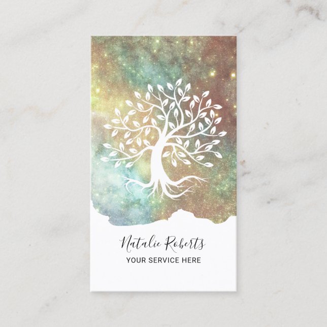 Träd Root Modern Glam Glitter Beauty Salon & SPA Visitkort (Framsida)