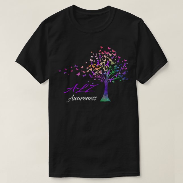 Träd Rosett band ALZ Awareness Support ALZ Warrior T Shirt (Design framsida)