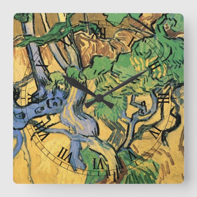 Träd Rötter och Stammar av Vincent van Gogh Fyrkantig Klocka (Framsida)