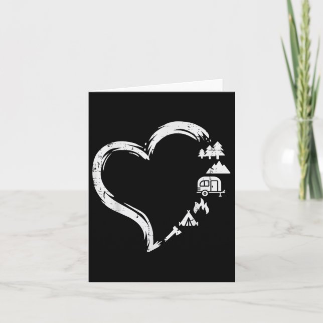 Träd Rv Van Campfire Tält Heart Cute Kärlek Campin Kort (Framsida)
