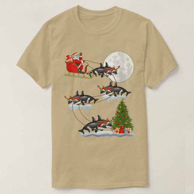 Träd Santa Riding Orca Julafton Lighting T Shirt (Design framsida)