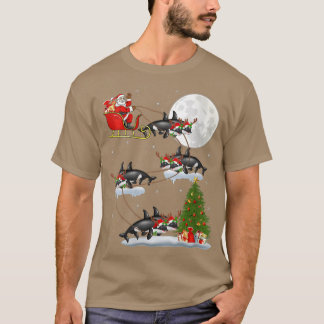 Träd Santa Riding Orca Julafton Lighting T Shirt