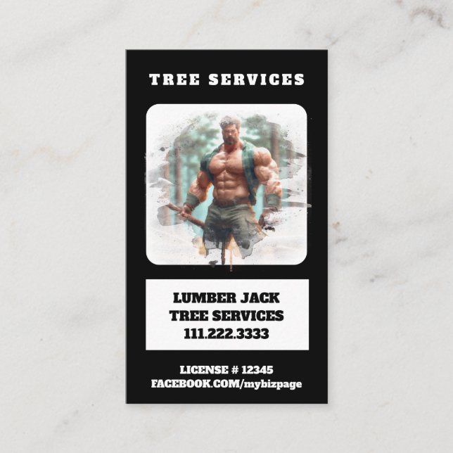 *~* Träd Services Lumber Jack Träd Man QR Visitkort (Framsida)