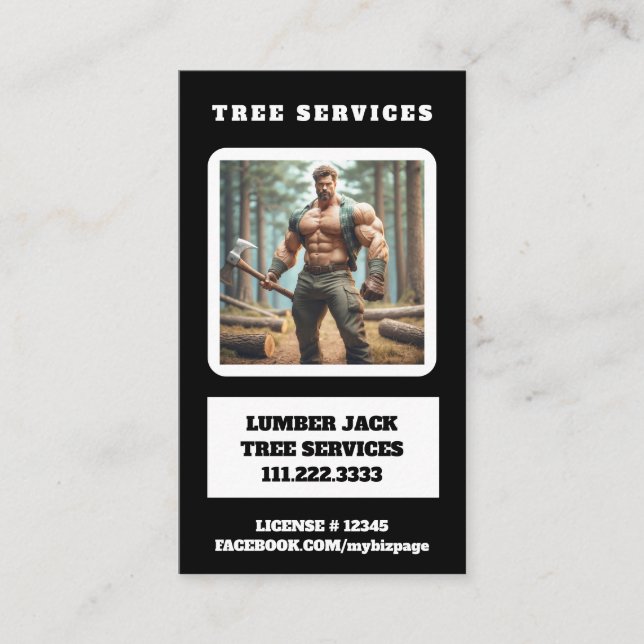 *~* Träd Services Musslt Lumber Jack Träd QR Visitkort (Framsida)