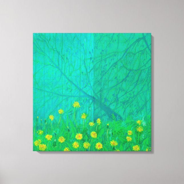 Träd Shadows & Dandelions, sommarblommor, målning Canvastryck (Framsida)