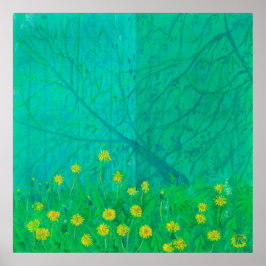 Träd Shadows & Dandelions, sommarblommor, målning Poster