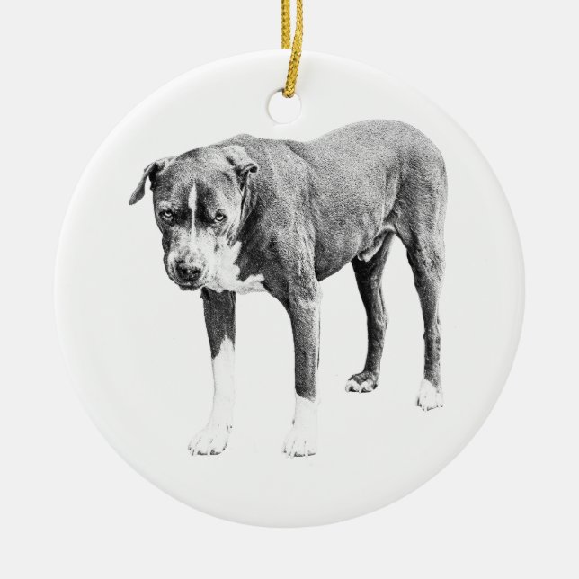 Träd-sidans skuggade Pit Bull-ornament Julgransprydnad Keramik (Framsidan)