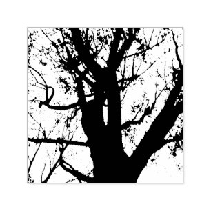 Träd Silhouette-fotografisjälvbläck Frimärke Självfärgande Stämpel