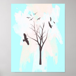 Träd Silhouette med fåglar - Poster Skriv ut