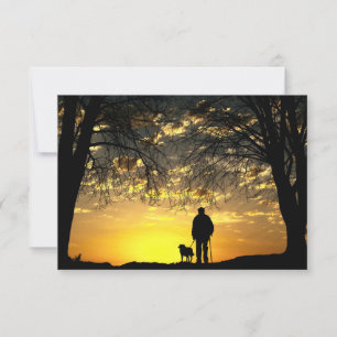 Träd Silhouette of Man and Hund at Sunset Tack Kort