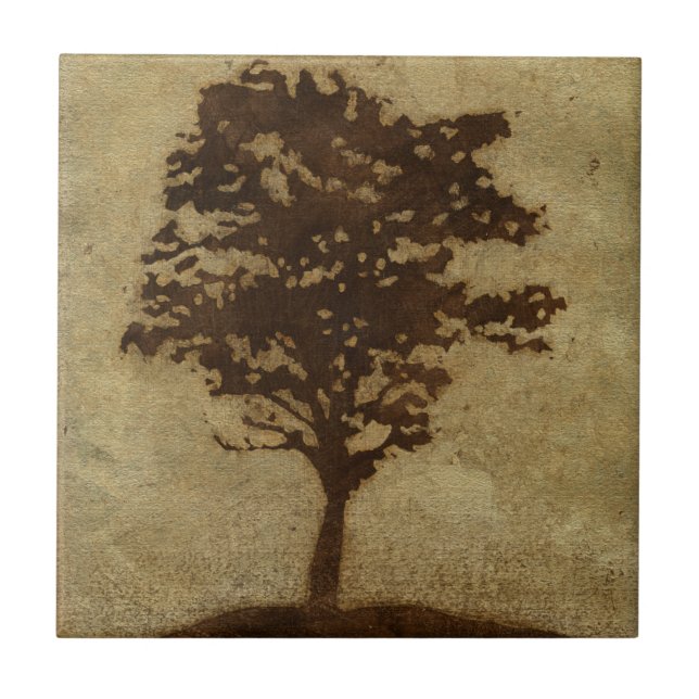 Träd Silhouette på Bronze Background Kakelplatta (Framsidan)