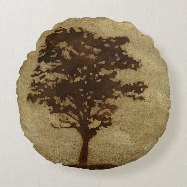 Träd Silhouette på Bronze Background Rund Kudde (Framsidan)