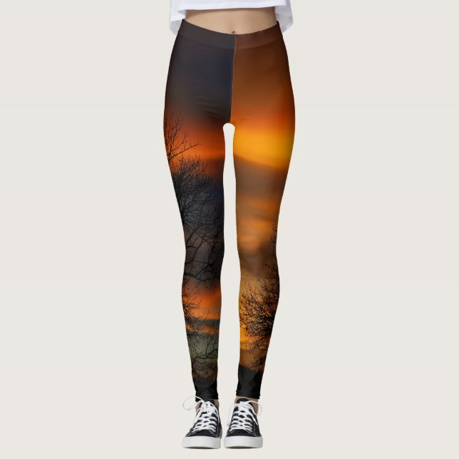Träd Silhouette Sunset Leggings (Framsida)