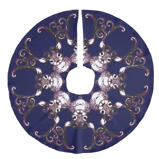 Träd skirt Cute Reindeer brunkolsblå hjort Julgransmatta Fusklinne (Framsidan)