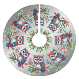 Träd Skirt i Uggla Julgransmatta Borstad Polyester