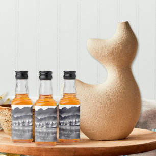 Träd Skog Berg Svart & Vitt Tack Mini Spritflaskor Etikett