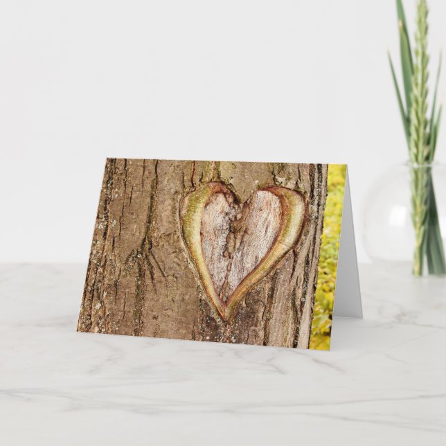 Träd snidit hjärtavalentines daykort helgkort (Framsida)