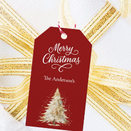 Träd snö: vit jul presentetikett