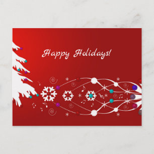 Träd, Snöflingor och Swirls Red Glad helg Card Vykort