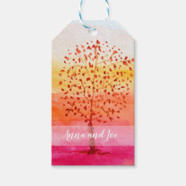 Träd Solnedgång Akvarell Handmålad Presentetikett