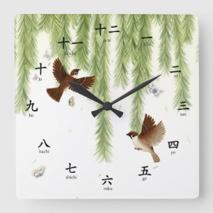 Träd Sparrows Kanji Numbers Romaji Pronunciaton S Fyrkantig Klocka