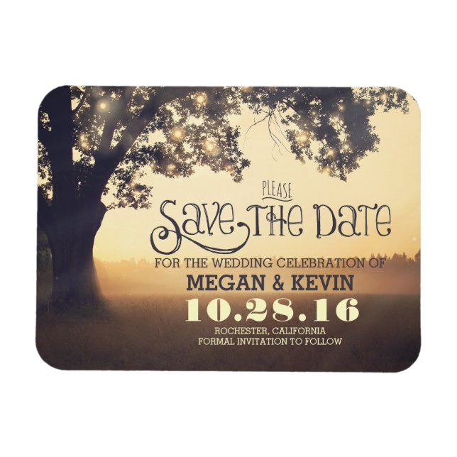 Träd String Ljus Enchanted Evening Save Date Magnet (Horisontell)