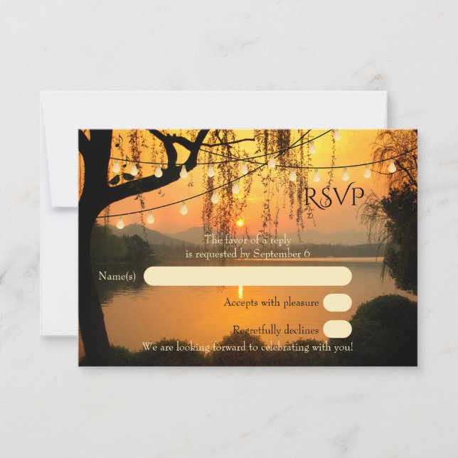Träd String Ljus Sunset Bröllop OSA Card (Framsida)